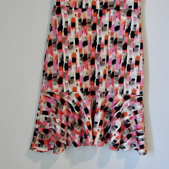 Femme Multicolour Midi Dress Short Sleeve Ruffle Hem Office Work Size Small - Picture 5 of 11